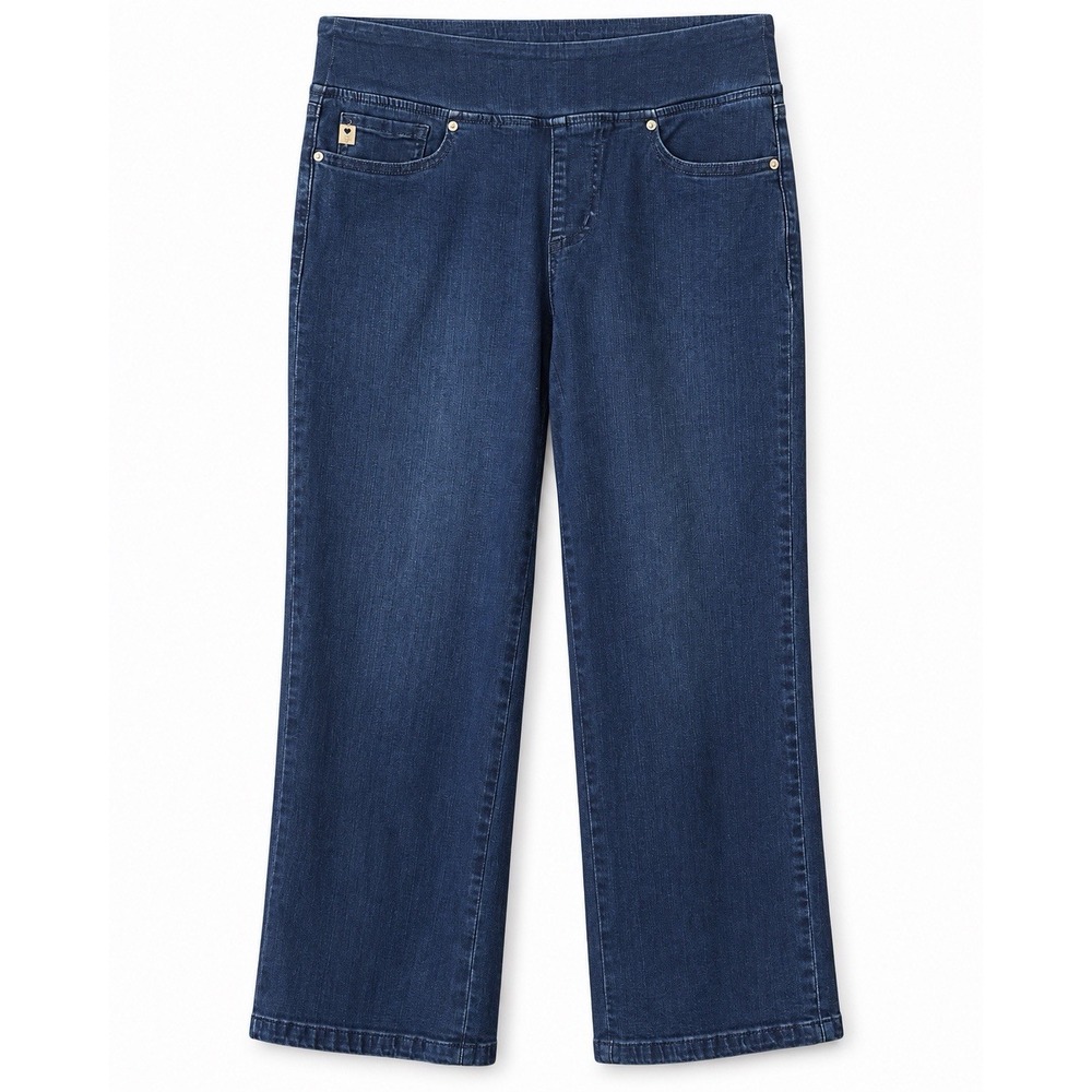 Belle Kim Gravel Womens Dark Wash Capri Jeans Pull On Wide Leg 8P